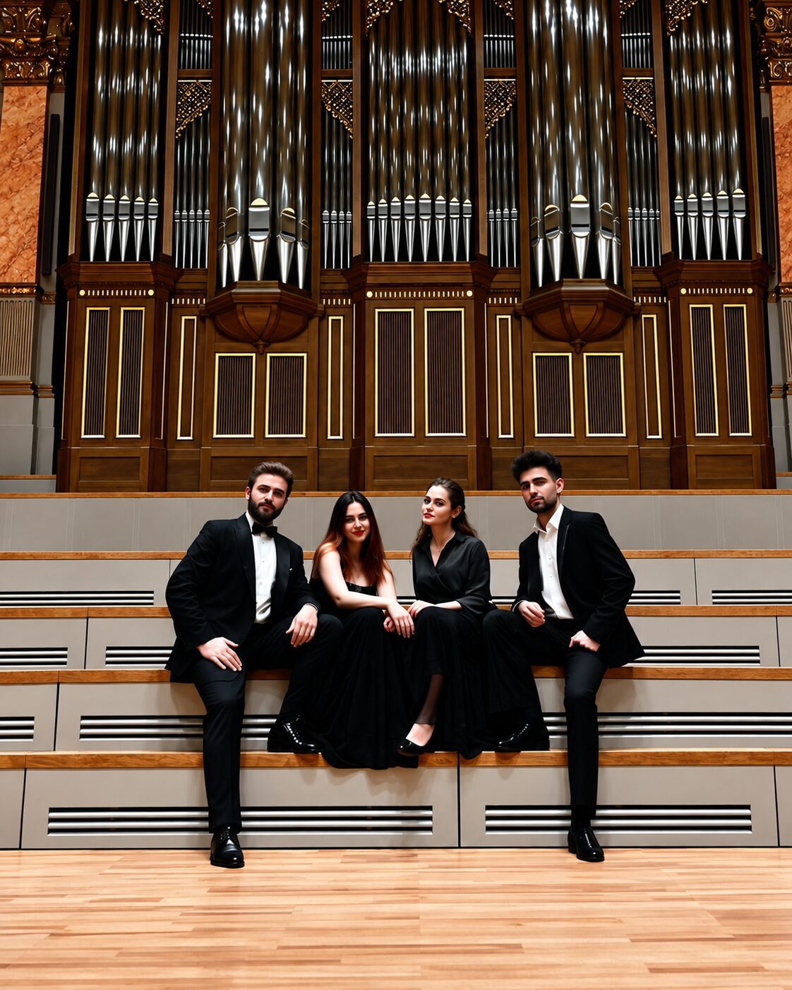Jaccottet-Quartett vor einer Konzertorgel
